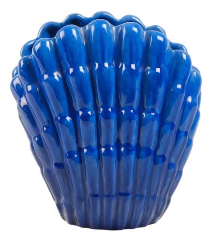 Swedish Modern Blue Glazed Ceramic Shell Vase by Vicke Lindstrand for Upsala Ekeby, 1940s