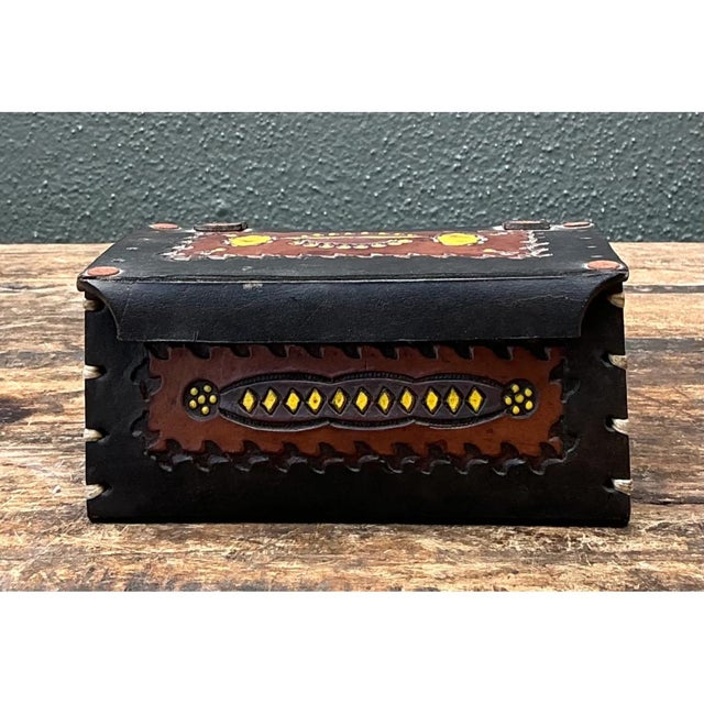 Vintage Handcrafted Leather Trinket Box For Sale - Image 9 of 12
