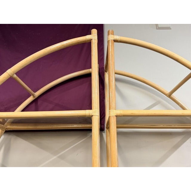 84-Inch Rattan Half-Round Etageres With Smoked Glass Shelves - A Pair For Sale - Image 6 of 8