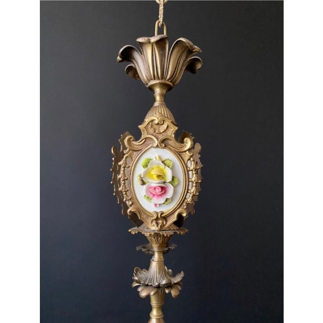 Antique Chandelier with Ceramic Decorations, 1960s For Sale - Image 13 of 14
