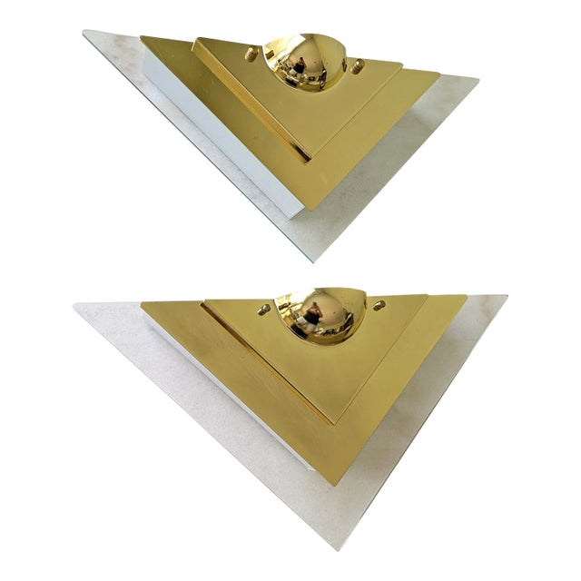 1990's Art Deco Style Lucite & Brass Electric Sconces, a Pair For Sale