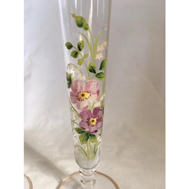 Floral Motif Glass Bud Vases - a Pair For Sale - Image 4 of 5