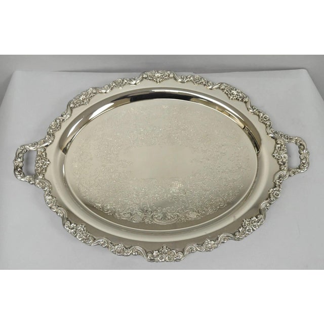 Vintage Extra Large Oval Silver Plated Serving Platter Bar Tray W/ Smoked Finish For Sale - Image 12 of 12