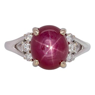6.7cts Star Ruby Ring With Natural Diamond Accents: Solid 14k Gold, Size 6.75 For Sale