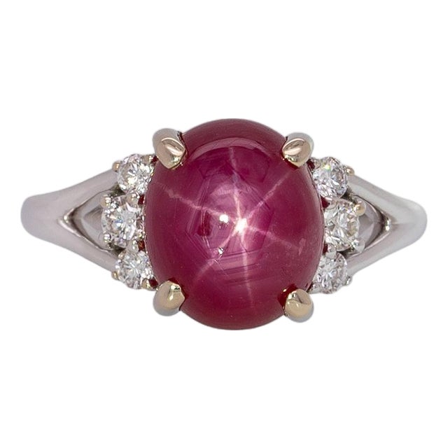 6.7cts Star Ruby Ring With Natural Diamond Accents: Solid 14k Gold, Size 6.75 For Sale