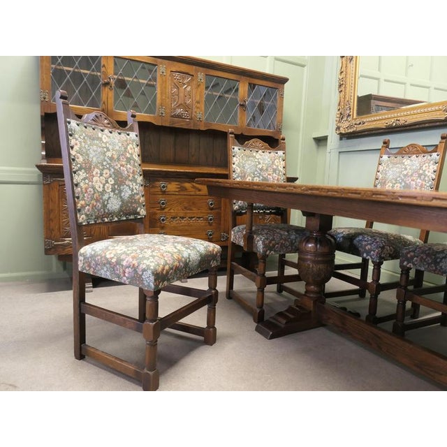 Wood Arts and Crafts Oak Dining Room Suite with Table, Chairs and Dresser from Webber, 1960, Set of 8 For Sale - Image 7 of 8