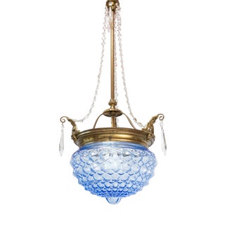 Antique French Blue Glass Tulip Pendant, 1900 For Sale