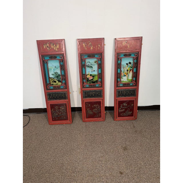 Early 20th Century Chinese Wall Hanging Art - Set of 3 For Sale - Image 12 of 12