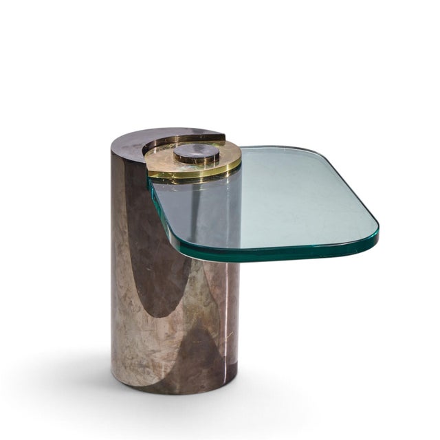 Mid-Century Modern Karl Springer Mid Century Sculpture Leg Gunmetal and Glass Side Table For Sale - Image 3 of 8