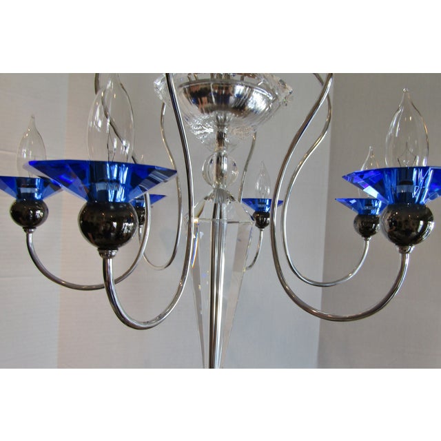 Transparent 1980s Schonbek Rhiannon 6 Light Sapphire Chandelier For Sale - Image 8 of 12