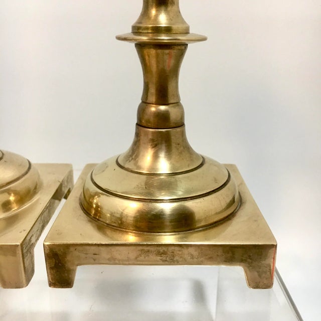 Metal Pair of Solid Brass Candlesticks + Candle Followers For Sale - Image 7 of 9