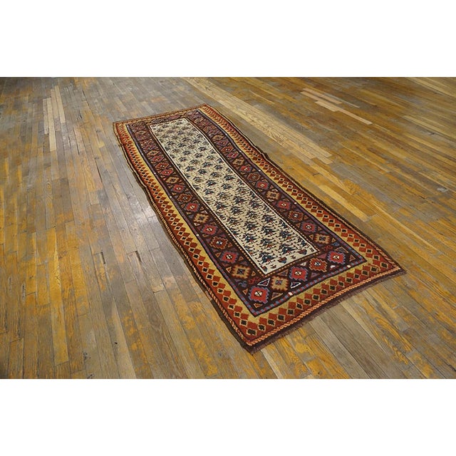 Tribal 1870s Ivory Geoemtric Antique Nw. Persian Rug 3'5" X 8'8" Handmade Wool Carpet For Sale - Image 3 of 7