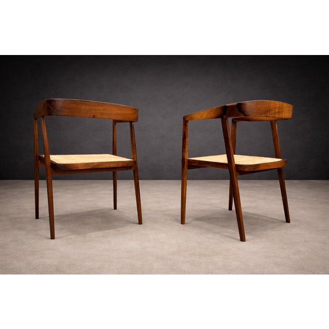 Pair of Brazilian Modern Armchairs in Rosewood and Cane, Joaquim Tenreiro, 1950s For Sale - Image 9 of 14
