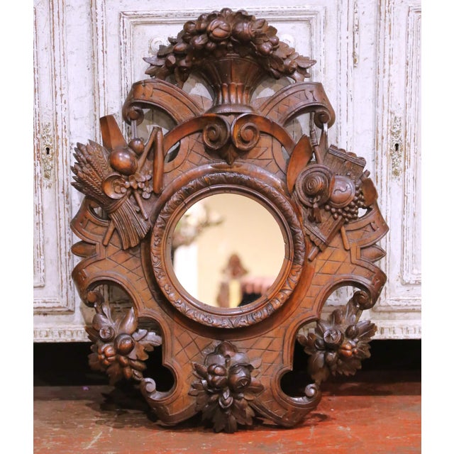 Mid 19th Century 19th Century French Black Forest Style Carved Oak Mirror With Hunt Motifs For Sale - Image 5 of 8