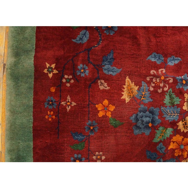 Art Deco 1920s Red Floral Modern Antique Chinese Art Deco Rug 9'0" X 11'8" Handknotted Wool Carpet For Sale - Image 3 of 4