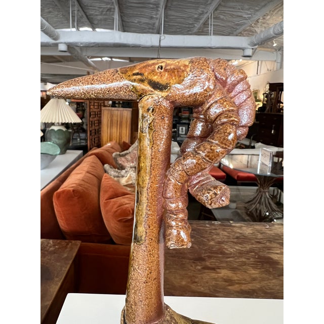 Yellow Mid 20th Century Signed Bird Glazed Pottery Sculpture For Sale - Image 8 of 8