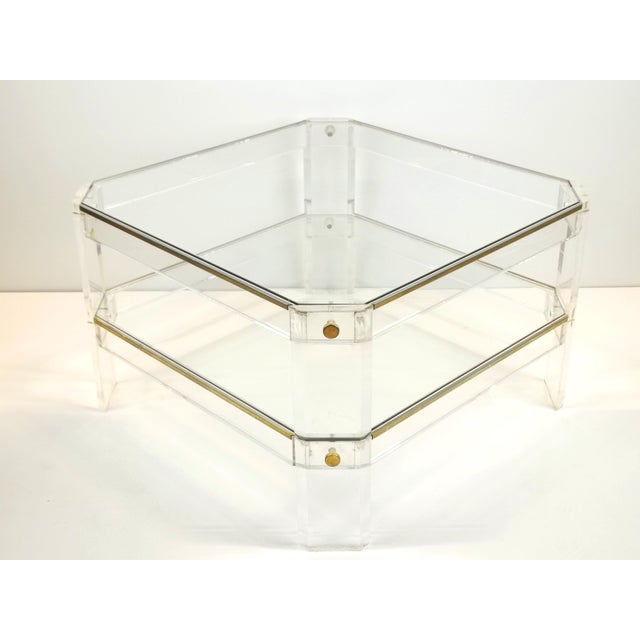 Mid-Century Modern Octagonal Acrylic Glass and Brass Coffee Table in the style of David Lange, 1970s For Sale - Image 10 of 10