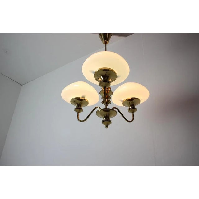 Mid-Century Brass Chandelier from Jablonec Glassworks, Czechoslovakia, 1970s For Sale - Image 10 of 14
