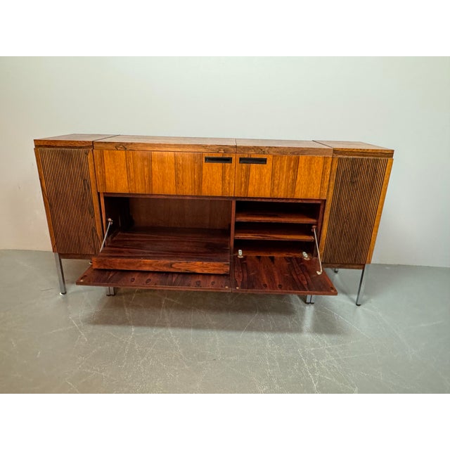 Rare and iconic Mid-Century Blaupunkt Stereo Music Cabinet with Integrated Turntable and Matched Wood Veneer Speakers,...