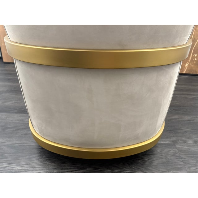 Rh Reginald Chair | Italian Veneto Leather – Ivory | Brass | Black Oak Drifted Base | 360° Swivel For Sale - Image 16 of 18