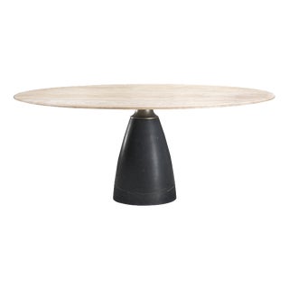 Lancillotto Round Travertine and Marble Table by Paolo Rizzato For Sale