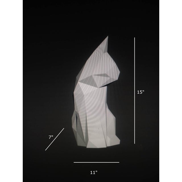Contemporary Geometric Cat Sculpture in Polished Stainless Steel, 11"x7"x15" Cat Sitting Half-Turned For Sale - Image 3 of 4