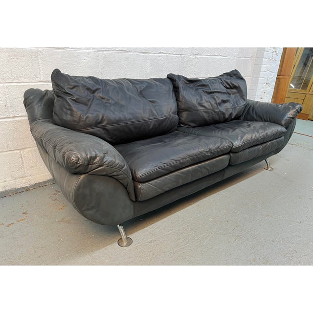Late 20th Century Stylish Modern Black Leather Sofa For Sale - Image 4 of 13