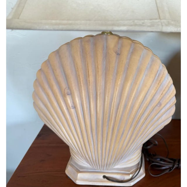 Vintage 1981 Ceramic Heavy Clam Shell Table Lamp For Sale - Image 4 of 6
