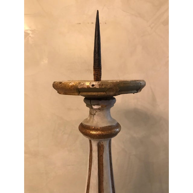 Gold 19th C Italian Gilt Wood and White Paint Candlestick For Sale - Image 8 of 9