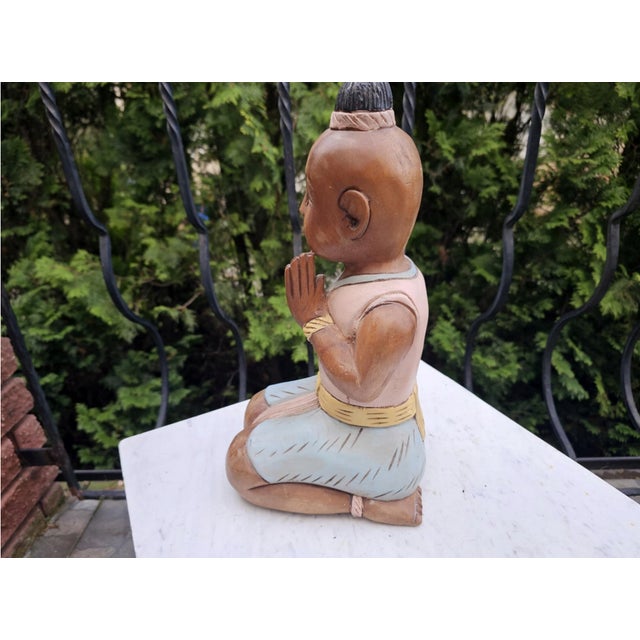 Wood Buddha Figurine in Wood, 1950s For Sale - Image 7 of 8