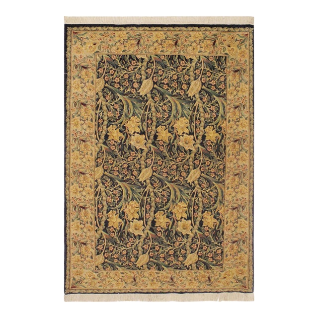 Floral 1990's Heritage Blue/Taupe Wool Rug - 4'1''x6'3'' For Sale