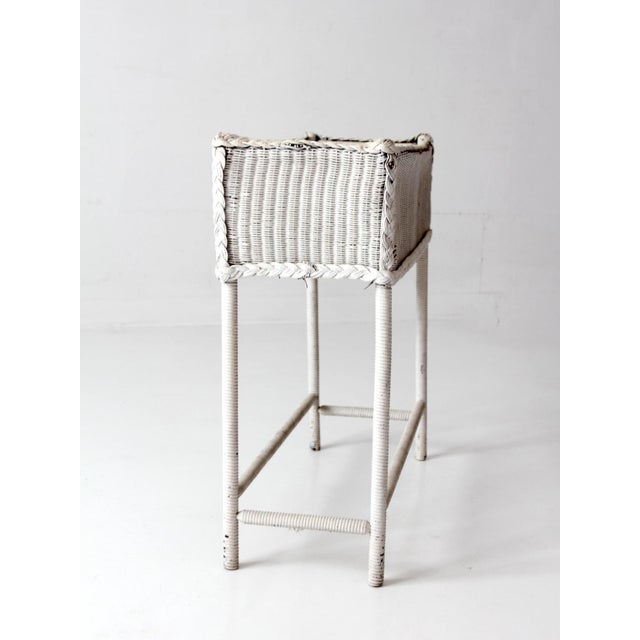 Wood Antique White Wicker Plant Stand With Removable Metal Liner For Sale - Image 7 of 18