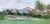 This oil on board painting captures a serene landscape where a solitary figure traverses a sunlit path, flanked by lush...