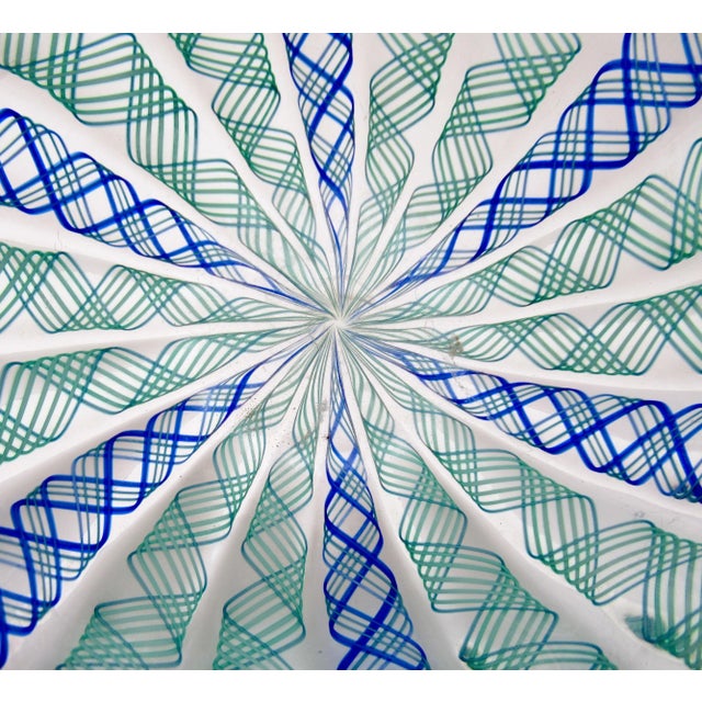 Blue Vintage C.1960's Italian Hand-Blown Fratelli Toso "Latticino" Ribbon Murano Decorative "Bulbous" Vessel/Bowl For Sale - Image 8 of 13