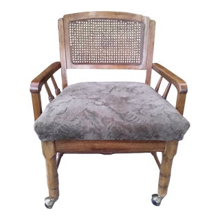 1970s Vintage Wheeled Cane Back Chair For Sale