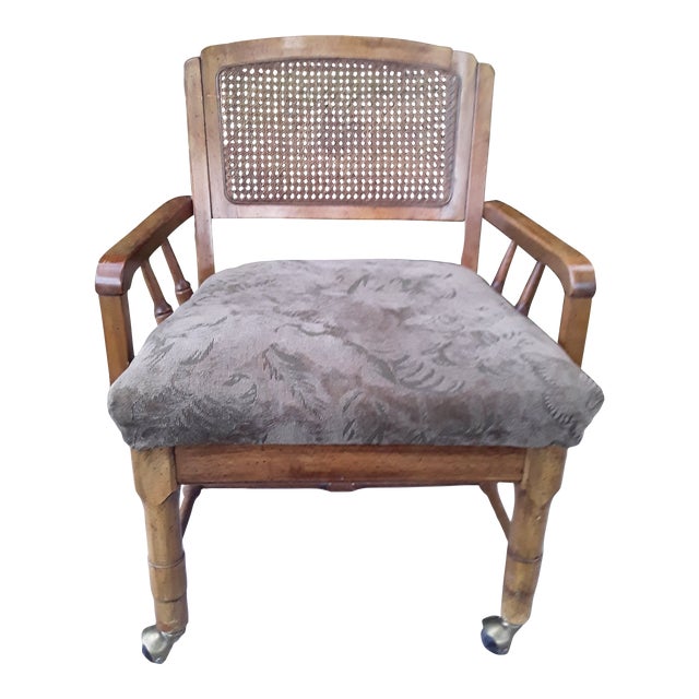 1970s Vintage Wheeled Cane Back Chair For Sale