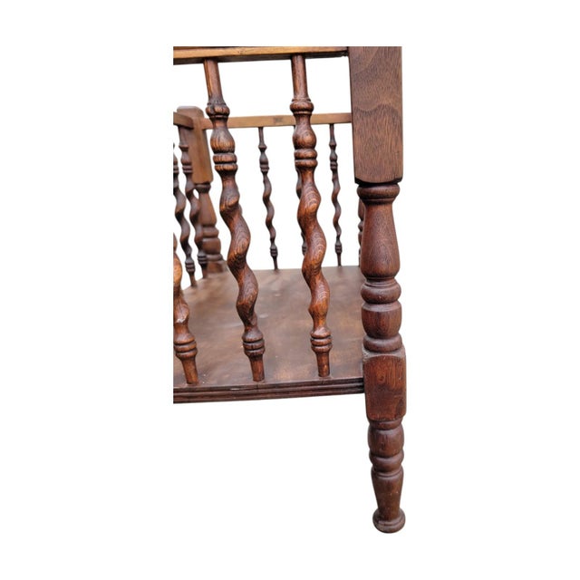 Brown Antique 1920s Oak & Walnut Handled Basket – Barley Twist Spindles, Refurbished For Sale - Image 8 of 11