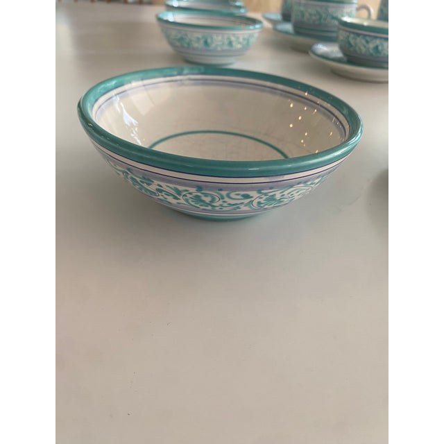 Turquoise Cerámica Made in Italy Tea/Coffee Set With Bowls and Creamer For Sale - Image 8 of 12