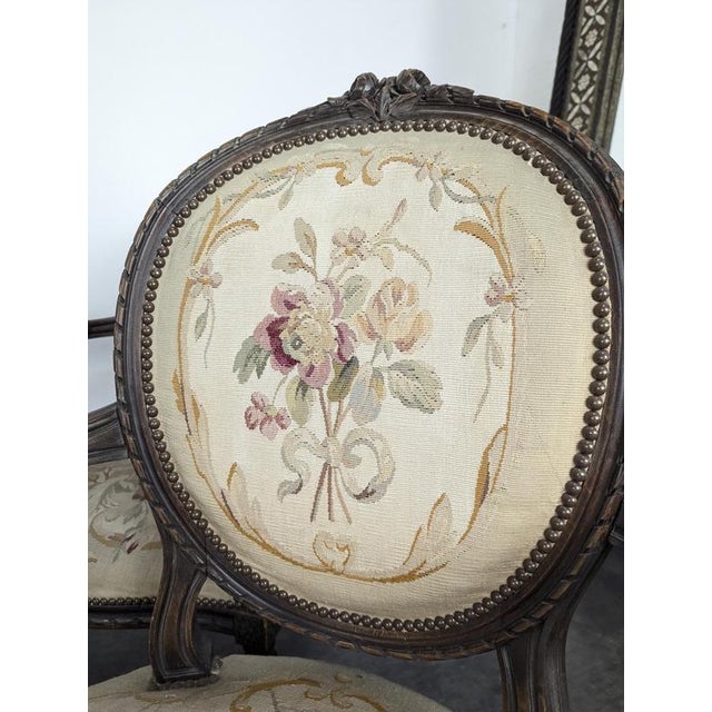 Louis XVI Style Sofa, Armchairs and Chairs in Aubusson Tapestry, Set of 5 For Sale - Image 13 of 18