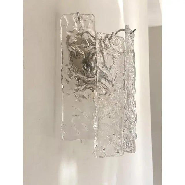 Italian contemporary ”hammered listelli ” murano glass wall sconces. transparent and rectangular strips “listelli ”...