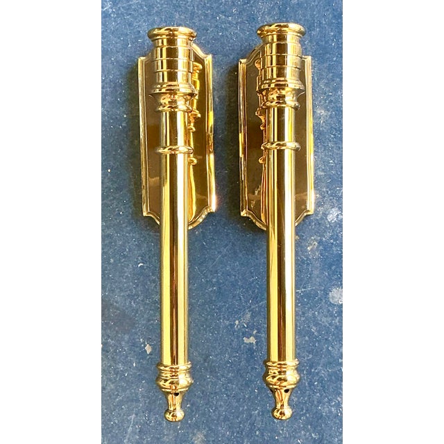 Metal Vintage Regency Polished Brass Hurricane Candle Sconces For Sale - Image 7 of 7