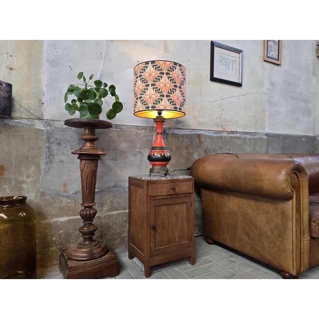 Large Antique Porcelain Lamp in Orange with Art Deco Shade For Sale - Image 11 of 14