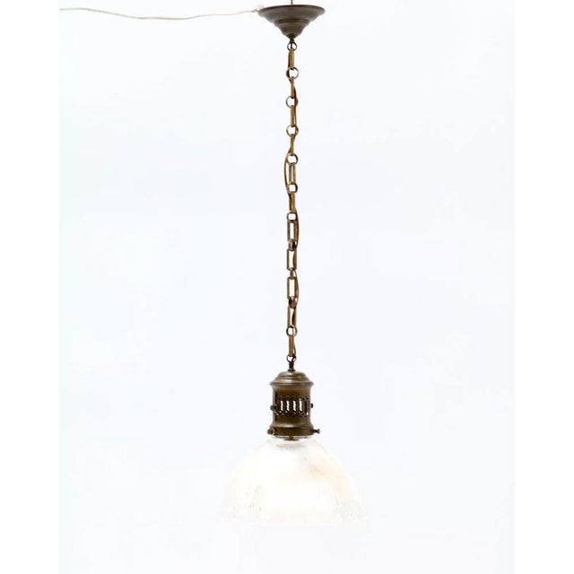 Art Deco Holophane Glass Ceiling Pendant Lamp For Sale - Image 3 of 12