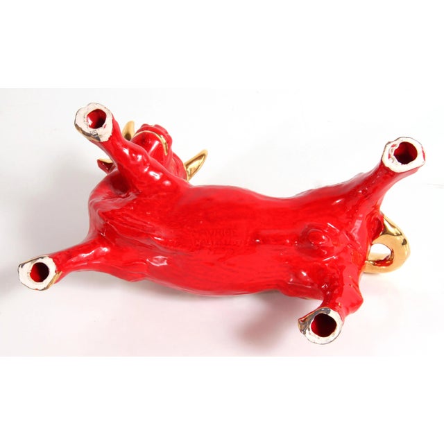 Red Vintage California Art Pottery Red & Gold Ceramic Bull Figure by Maurice For Sale - Image 8 of 10