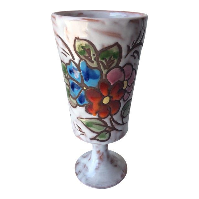 Midcentury Floral Designed Ceramic Vase Signed Miclay For Sale