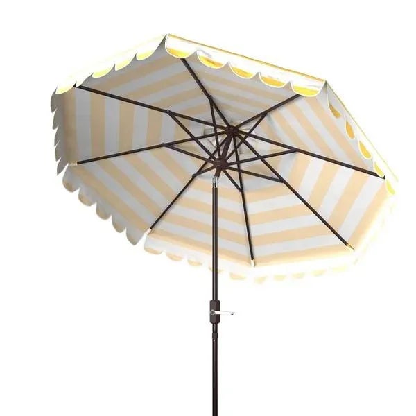 Contemporary Outdoor Maui Single Scallop Striped 9ft Crank Push Button Tilt Umbrella - Orange For Sale - Image 3 of 5