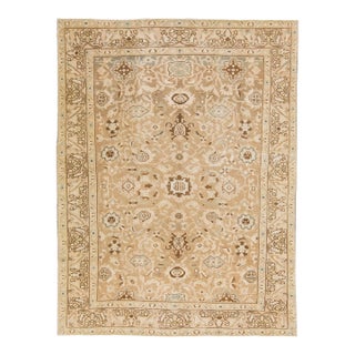 Antique Persian Malayer Handmade Beige Wool Rug With Allover Motif For Sale