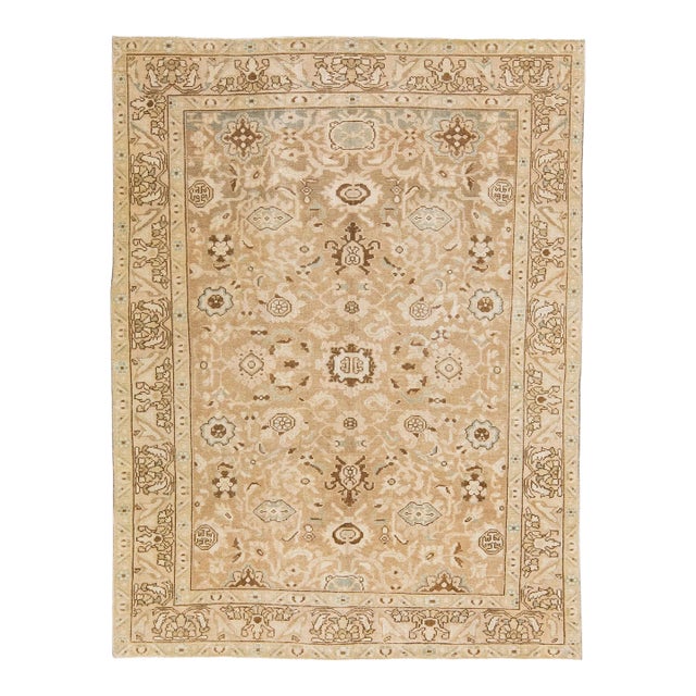 Antique Persian Malayer Handmade Beige Wool Rug With Allover Motif For Sale