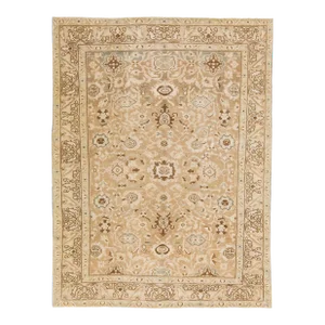 Antique Persian Malayer Handmade Beige Wool Rug With Allover Motif
