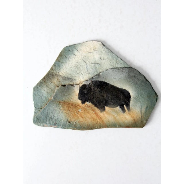 Stone Vintage Bison Painting on Slate Rock For Sale - Image 7 of 7